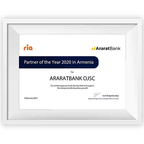 ARARATBANK has been honored with Partner of the Year award