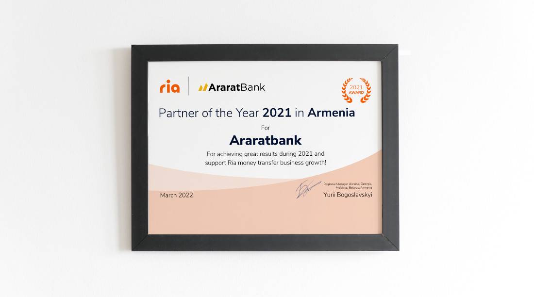ARARATBANK Partner of the Year in Armenia