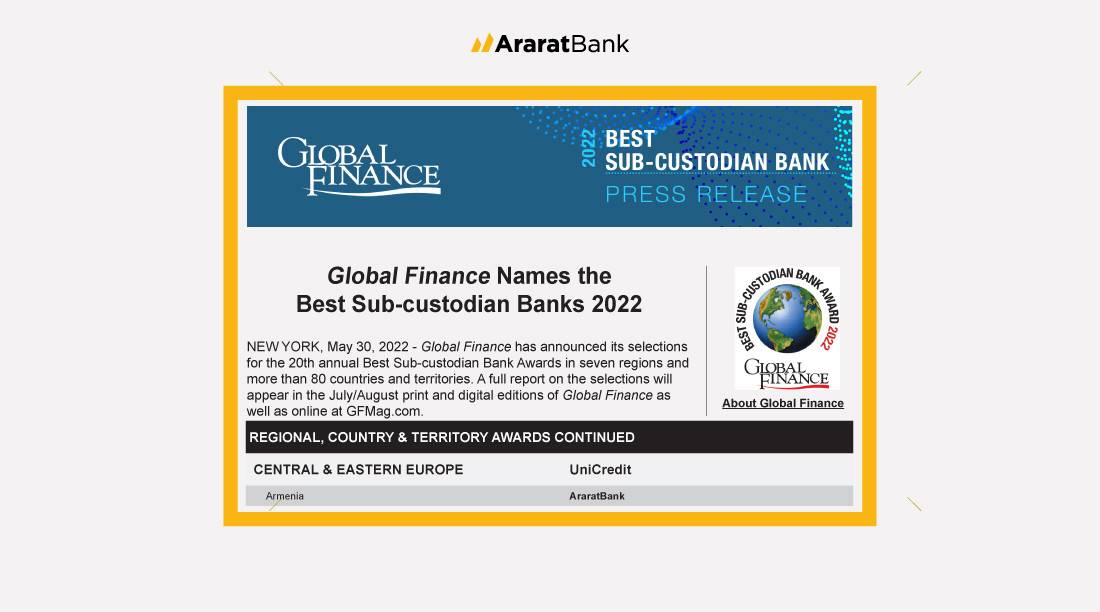 Երկրորդ տարին անընդմեջ՝ Հայաստանի «Լավագույն ենթապահառու բանկ»