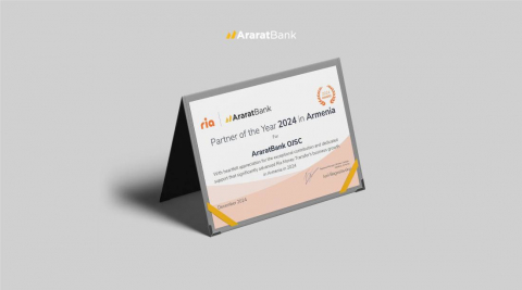 ԱրարատԲանկը կրկին արժանացել է Ria Money Transfer-ի &laquo;Տարվա գործընկեր&raquo; մրցանակին